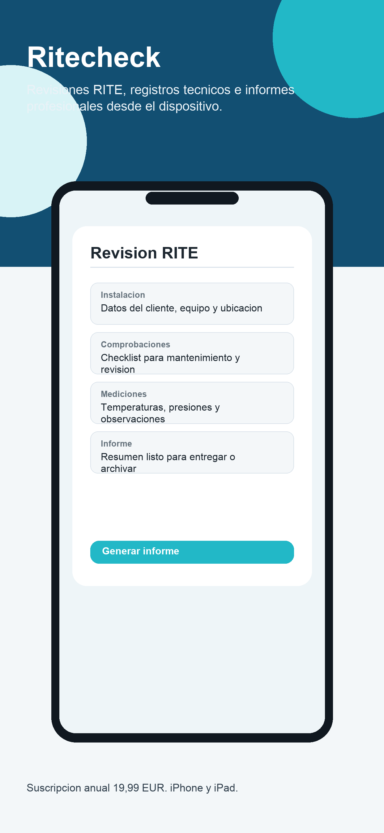 Pantalla de Ritecheck con datos de revisión